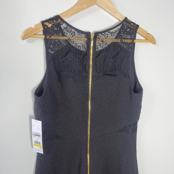 Kensie Little Black Dress  Lace Detail Fit & Flare Textured Black Size Medium - Picture 10 of 11